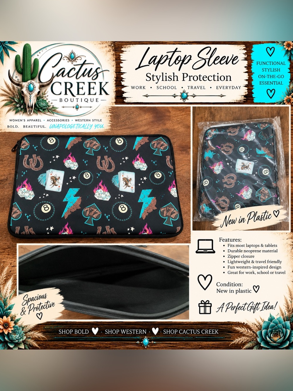 Cactus Creek Black Western-Print Tablet Sleeve